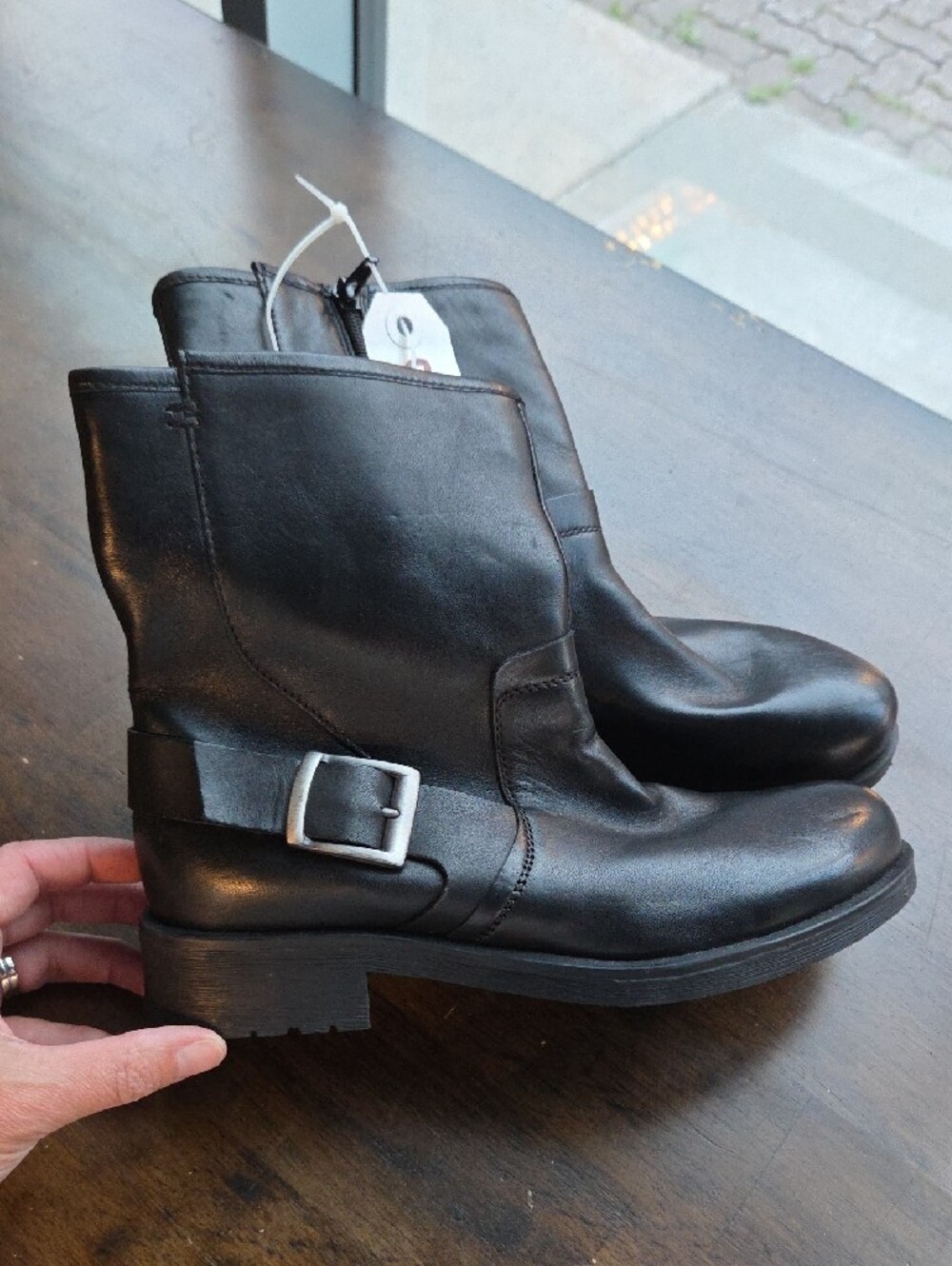 Geox Size 7 Women's Black Leather Harness Boots with Buckle Strap - Picture 9 of 9